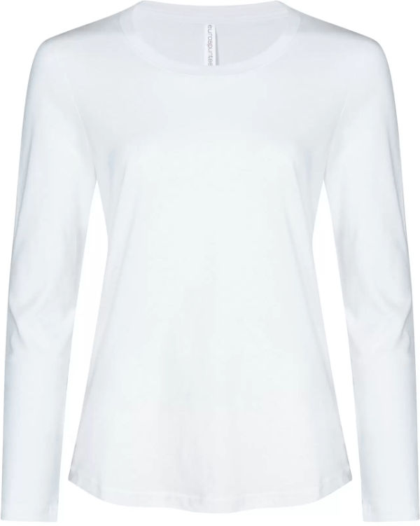 Am image of a Custom ATC Eurospun Ring Spun Long Sleeve Ladies Tee in White!