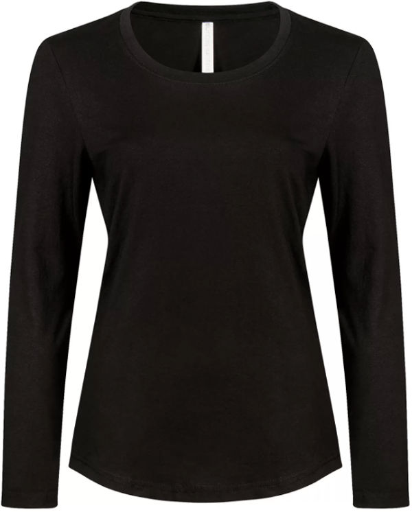 Am image of a Custom ATC Eurospun Ring Spun Long Sleeve Ladies Tee in Black!