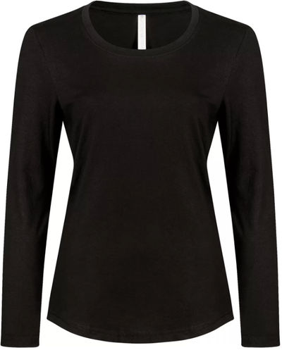 Am image of a Custom ATC Eurospun Ring Spun Long Sleeve Ladies Tee in Black!