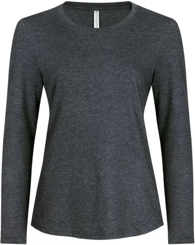 Am image of a Custom ATC Eurospun Ring Spun Long Sleeve Ladies Tee in Charcoal Heather!