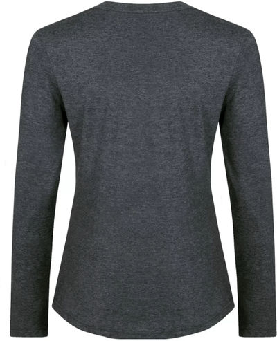 Am image of a Custom ATC Eurospun Ring Spun Long Sleeve Ladies Tee in Charcoal Heather!