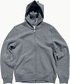 Am image of a Custom Made Blanks Full Zip Bag Hoodie in Heather Grey!