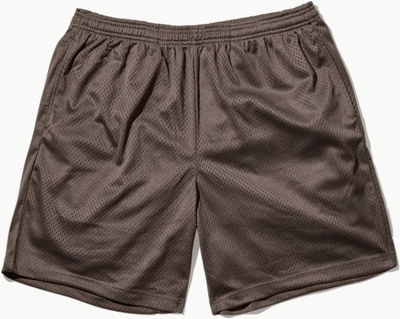 Am image of a Custom Made Blanks Practice Mesh Shorts in Deep Taupe Brown!