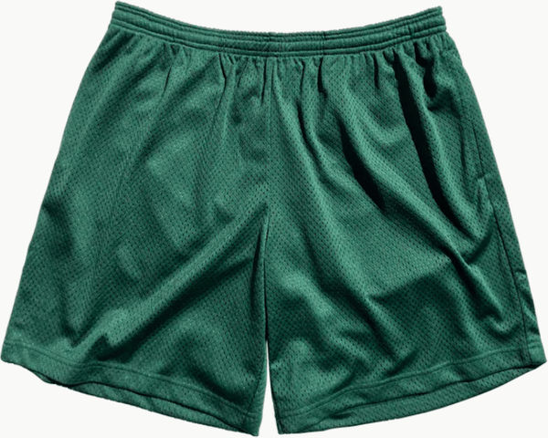 Am image of a Custom Made Blanks Practice Mesh Shorts in Pineneedle Green!