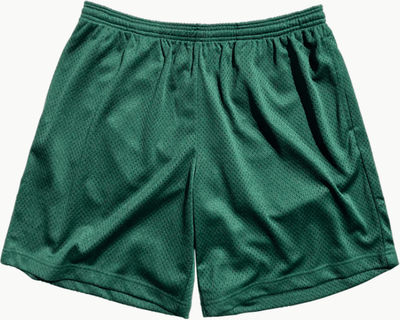 Am image of a Custom Made Blanks Practice Mesh Shorts in Pineneedle Green!