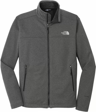 Am image of a Custom North Face Ridgewall Soft Shell Jacket in Dark Grey Heather!