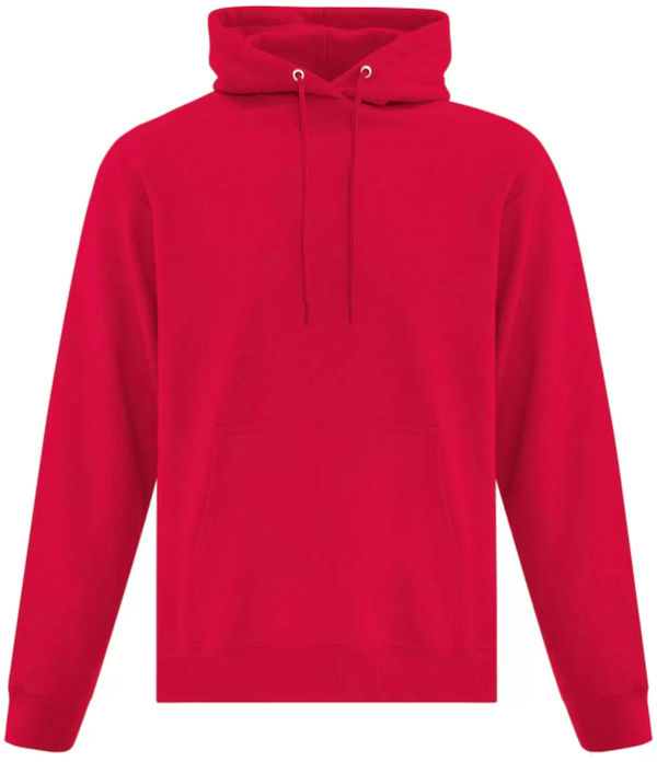 Am image of a Custom ATC Everyday Fleece Hooded Sweatshirt in Red!