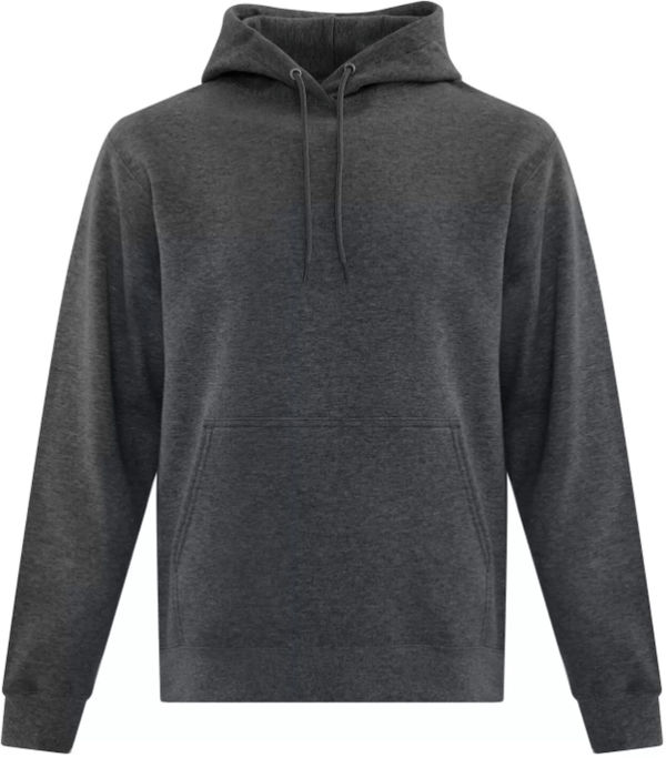 Am image of a Custom ATC Everyday Fleece Hooded Sweatshirt in Dark Heather Grey!