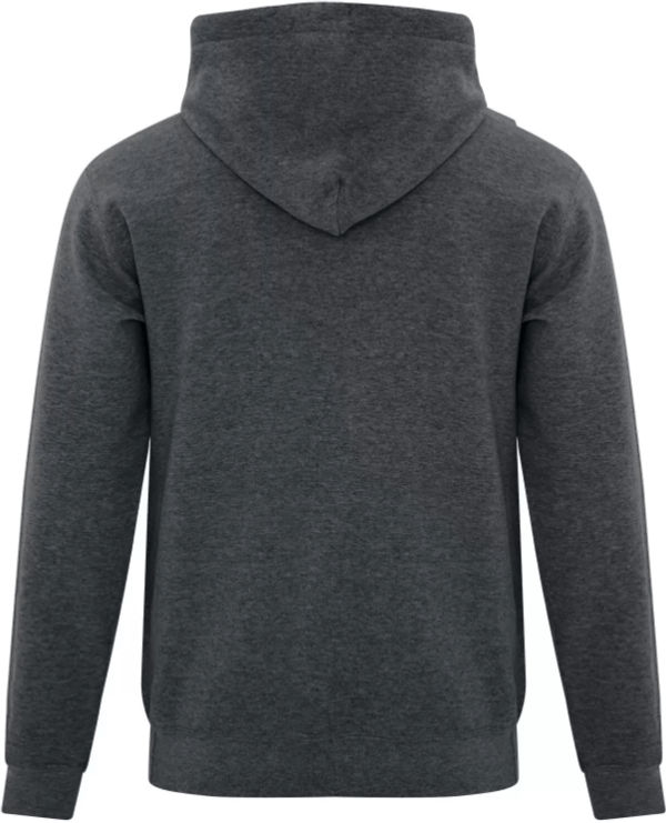 Am image of a Custom ATC Everyday Fleece Hooded Sweatshirt in Dark Heather Grey!