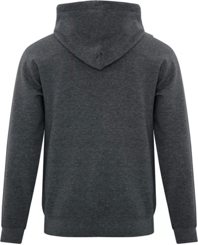 Am image of a Custom ATC Everyday Fleece Hooded Sweatshirt in Dark Heather Grey!