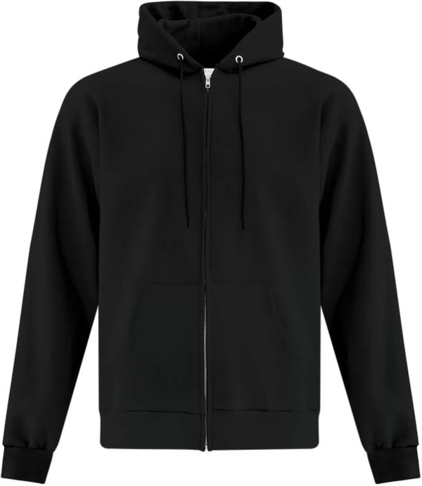 Am image of a Custom ATC Everyday Fleece Full Zip Hooded Sweatshirt in Black!