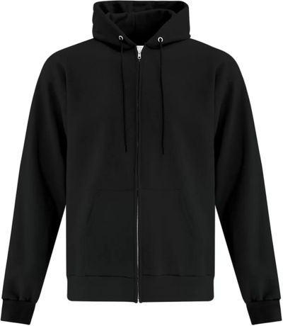 Am image of a Custom ATC Everyday Fleece Full Zip Hooded Sweatshirt in Black!