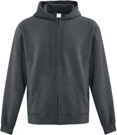 Am image of a Custom ATC Everyday Fleece Full Zip Hooded Sweatshirt in Dark Heather Grey!
