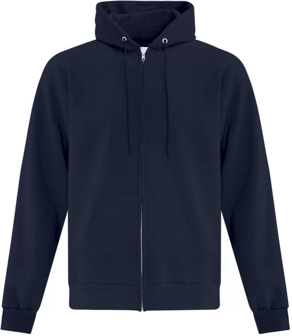 Am image of a Custom ATC Everyday Fleece Full Zip Hooded Sweatshirt in Dark Navy!