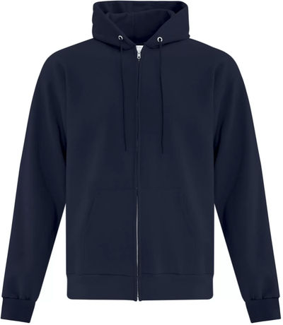 Am image of a Custom ATC Everyday Fleece Full Zip Hooded Sweatshirt in Dark Navy!