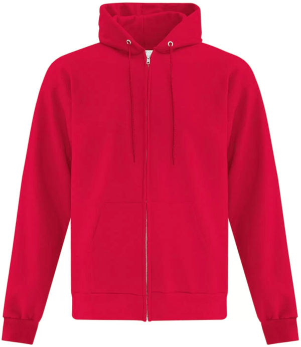 Am image of a Custom ATC Everyday Fleece Full Zip Hooded Sweatshirt in Red!