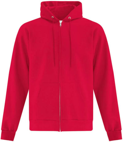 Am image of a Custom ATC Everyday Fleece Full Zip Hooded Sweatshirt in Red!