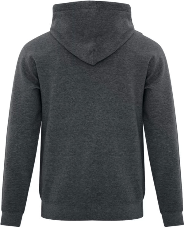 Am image of a Custom ATC Everyday Fleece Full Zip Hooded Sweatshirt in Dark Heather Grey!