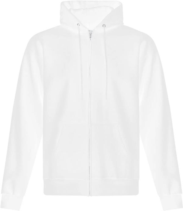 Am image of a Custom ATC Everyday Fleece Full Zip Hooded Sweatshirt in White!