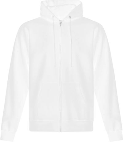 Am image of a Custom ATC Everyday Fleece Full Zip Hooded Sweatshirt in White!