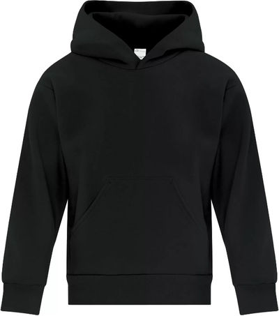 Am image of a Custom ATC Everyday Fleece Hooded Youth Sweatshirt in Black!