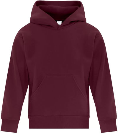 Am image of a Custom ATC Everyday Fleece Hooded Youth Sweatshirt in Maroon!