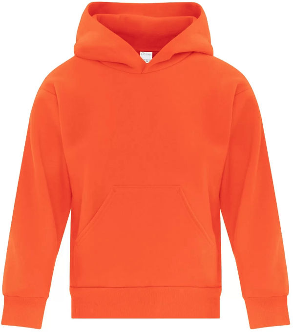 Am image of a Custom ATC Everyday Fleece Hooded Youth Sweatshirt in Orange!