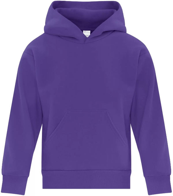 Am image of a Custom ATC Everyday Fleece Hooded Youth Sweatshirt in Purple!