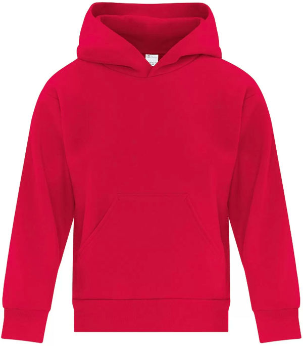Am image of a Custom ATC Everyday Fleece Hooded Youth Sweatshirt in Red!