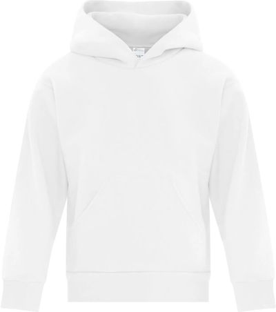 Am image of a Custom ATC Everyday Fleece Hooded Youth Sweatshirt in White!