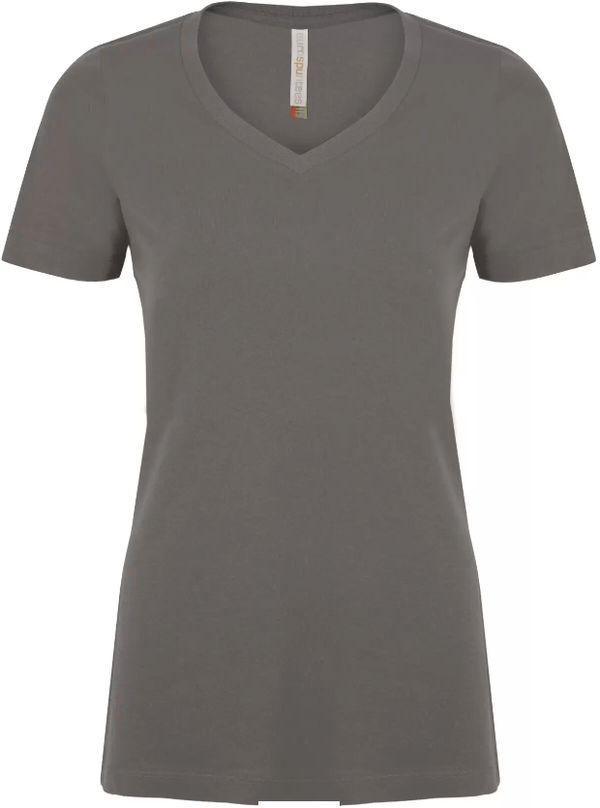 Am image of a Custom ATC Eurospun Ring Spun V Neck Ladies Tee in Coal Grey!