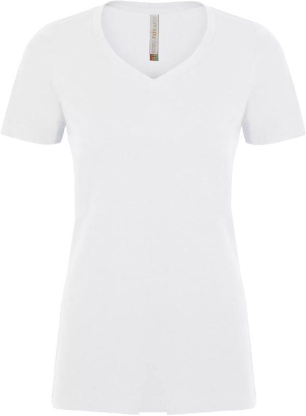 Am image of a Custom ATC Eurospun Ring Spun V Neck Ladies Tee in White!
