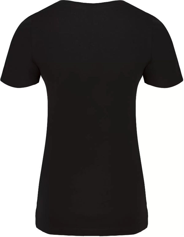 Am image of a Custom ATC Eurospun Ring Spun V Neck Ladies Tee in Black!