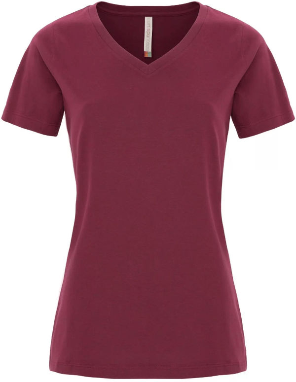 Am image of a Custom ATC Eurospun Ring Spun V Neck Ladies Tee in Heather Cardinal!