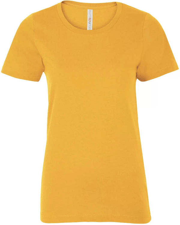 Am image of a Custom ATC Eurospun Ring Spun Ladies Tee in Gold!
