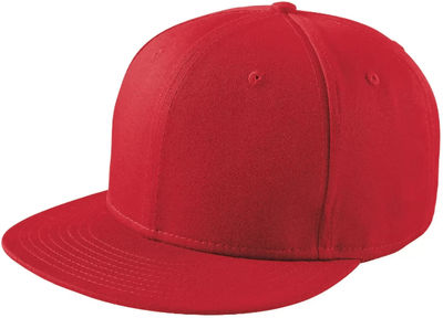 Am image of a Custom New Era Flat Bill Snapback Cap in Scarlet Red!