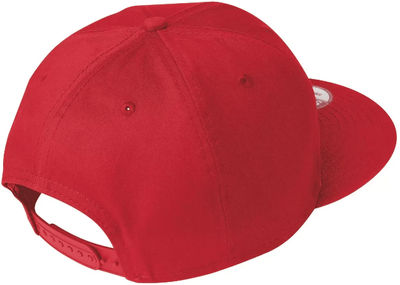 Am image of a Custom New Era Flat Bill Snapback Cap in Scarlet Red!