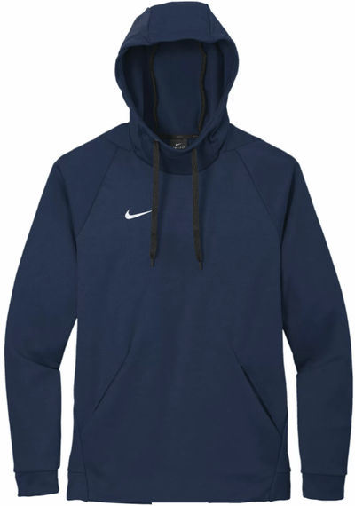 Am image of a Custom Nike ThermaFit Fleece Pullover Hoodie in Team Navy!