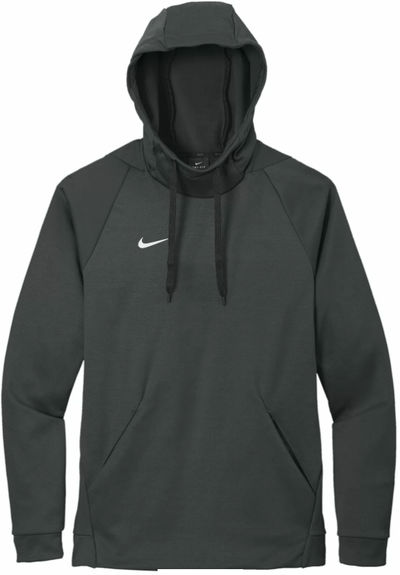 Am image of a Custom Nike ThermaFit Fleece Pullover Hoodie in Team Anthracite!