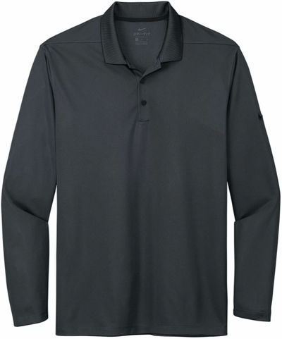 Am image of a Custom Nike Dri Fit Micro Pique Long Sleeve Polo in Anthracite!