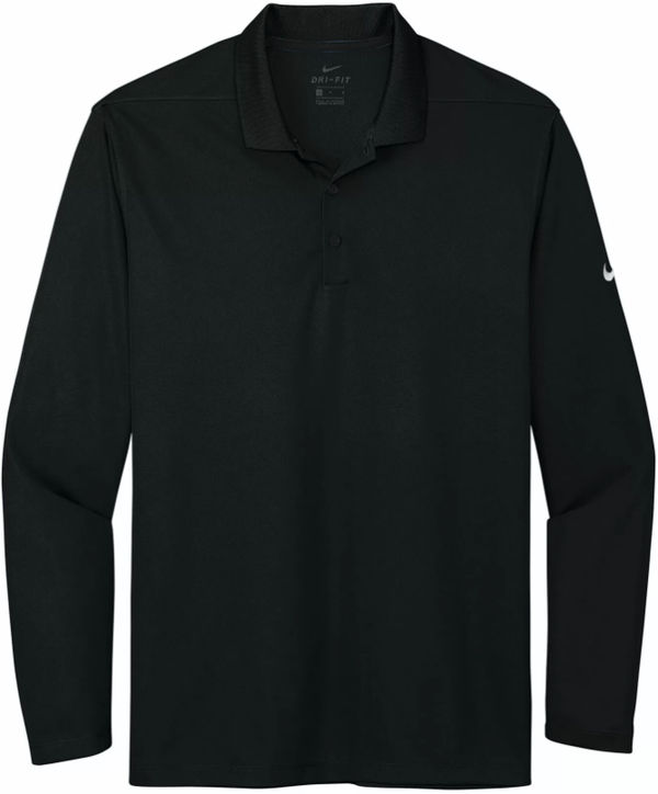 Am image of a Custom Nike Dri Fit Micro Pique Long Sleeve Polo in Black!