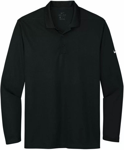Am image of a Custom Nike Dri Fit Micro Pique Long Sleeve Polo in Black!
