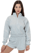 Am image of a Custom LA Apparel Heavy Fleece Cropped Half Zip Pullover in Ash!
