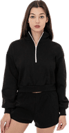 Am image of a Custom LA Apparel Heavy Fleece Cropped Half Zip Pullover in Black!