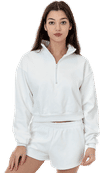 Am image of a Custom LA Apparel Heavy Fleece Cropped Half Zip Pullover in White!
