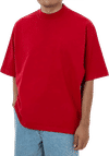 Am image of a Custom LA Apparel 18 singles SS Oversized Mock Tee in Cherry Red!