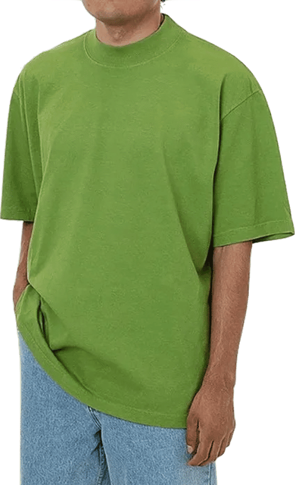 Am image of a Custom LA Apparel 18 singles SS Oversized Mock Tee in Celery Green!