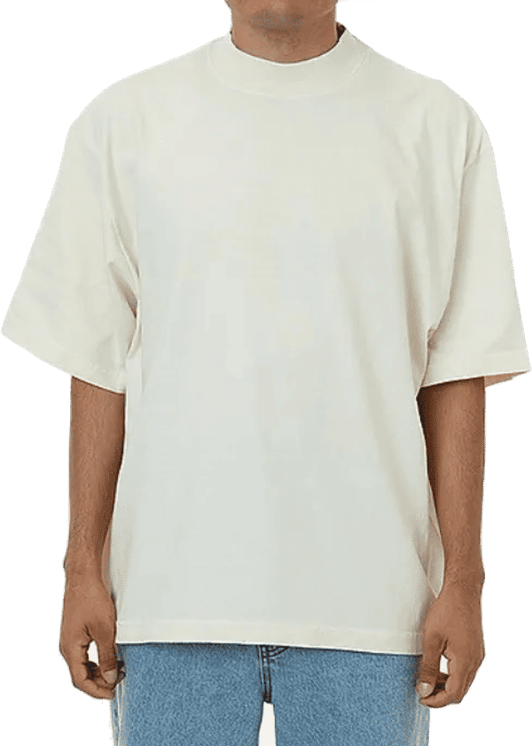 Am image of a Custom LA Apparel 18 singles SS Oversized Mock Tee in Creme!