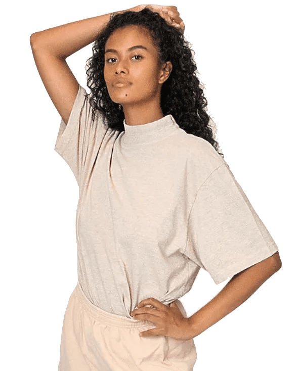 LA Apparel 18 singles SS Oversized Mock Tee in Oatmeal