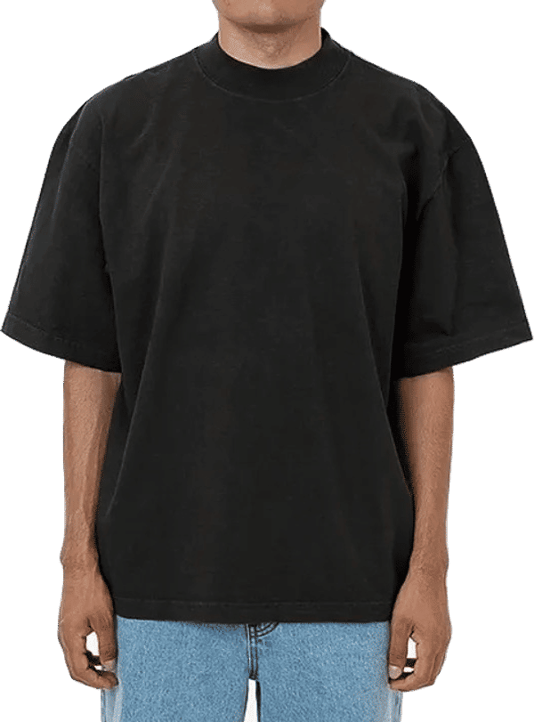 Am image of a Custom LA Apparel 18 singles SS Oversized Mock Tee in Off Black!